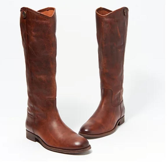 FRYE MELISSA cognac leather distressed riding boots women's Knee High Equestrian